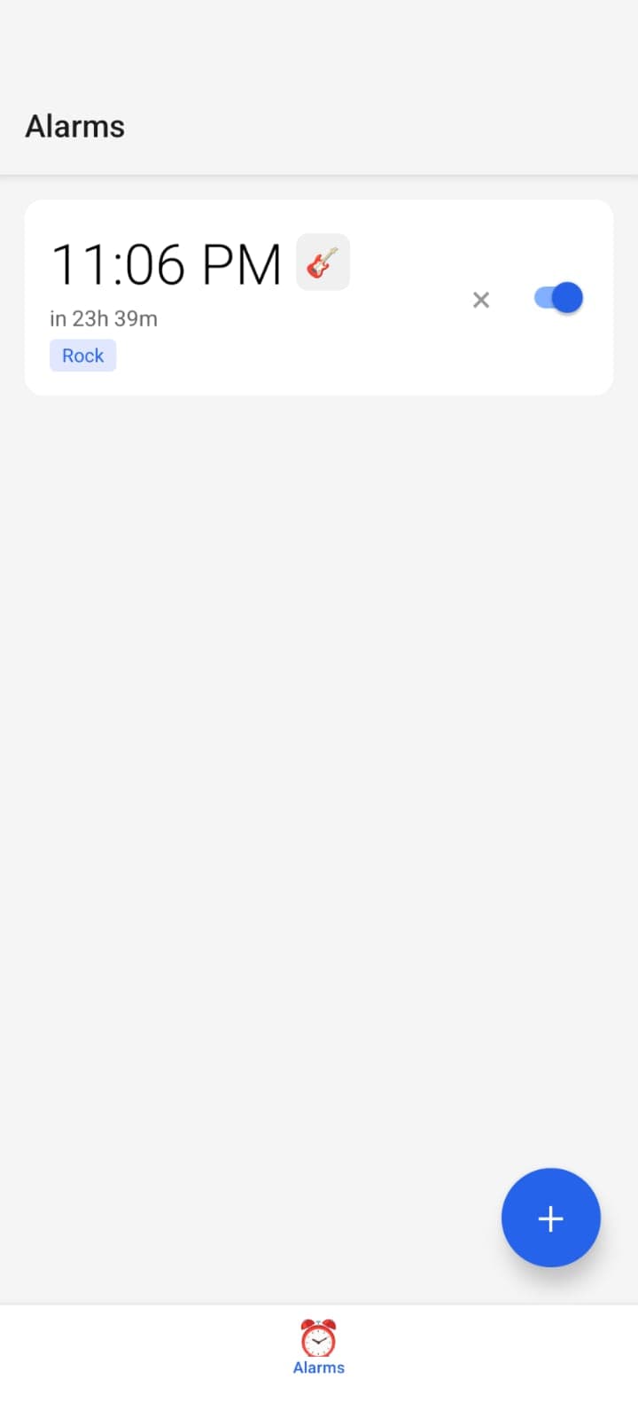 Alarm list view in the Snooze and Lose mobile app