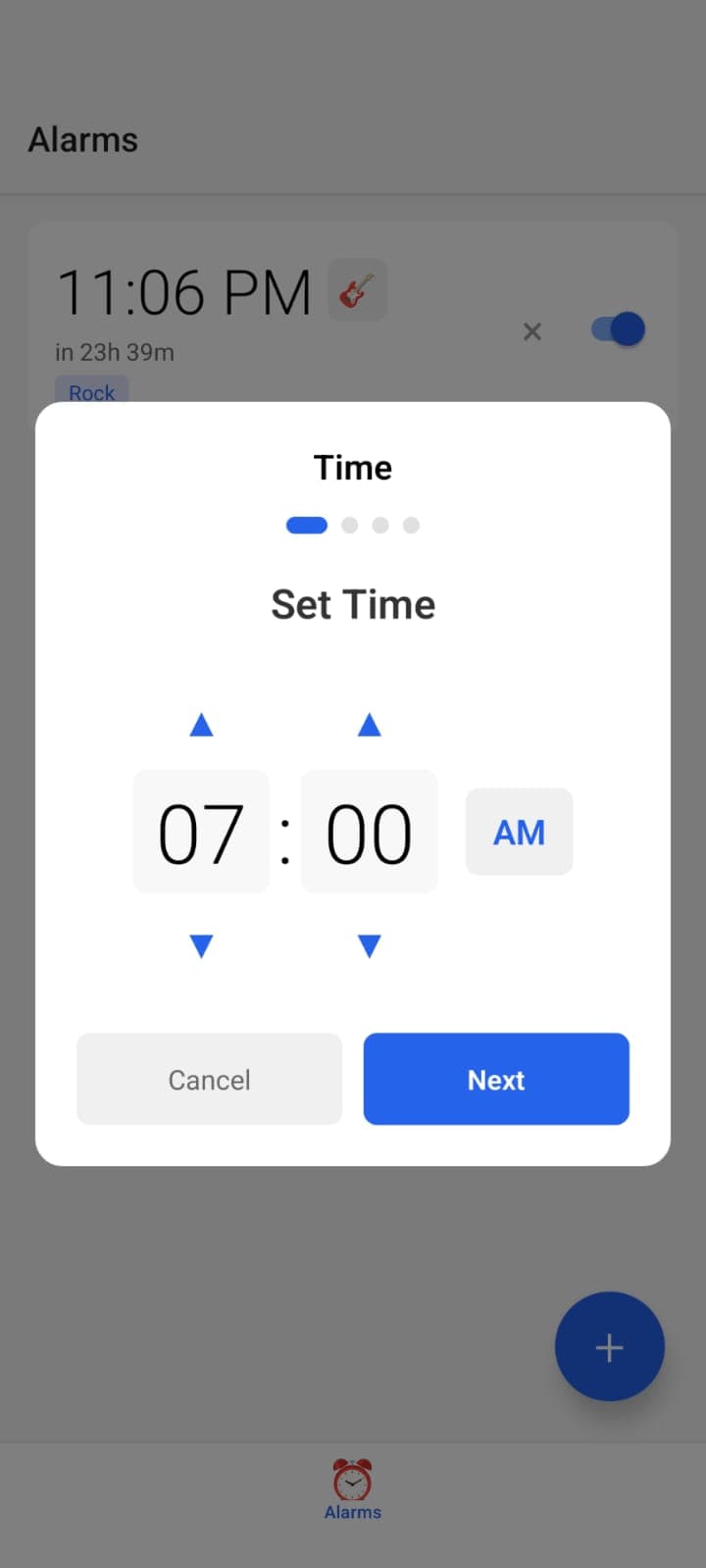 Time picker flow in the Snooze and Lose mobile app
